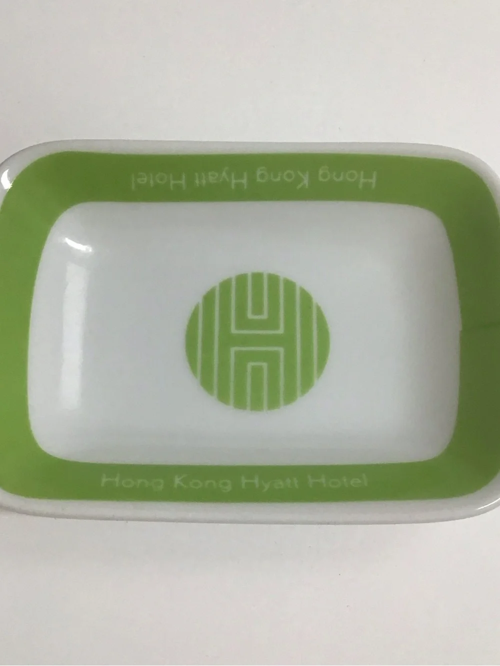 Hong Kong Hyatt Hotel Soap Dish Lime Green White Ceramic Mod Rings RARE Vintage